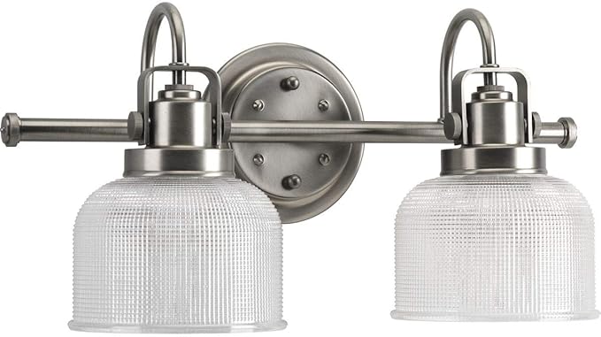 Progress Lighting 2-Light Clear Double Prismatic Glass Coastal Bath Vanity, Archie Collection, Antique Nickel (P2991-81)