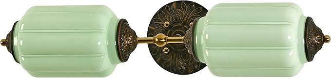 Vintage Milk Glass Bathroom Vanity Light - 25" Green Dimmable Wall Sconce with Bulb - Mid Century Vertical or Horizontal Mounted Sconces - Modern Brass Gold Lighting Fixture for Indoor Bedroom Hallway