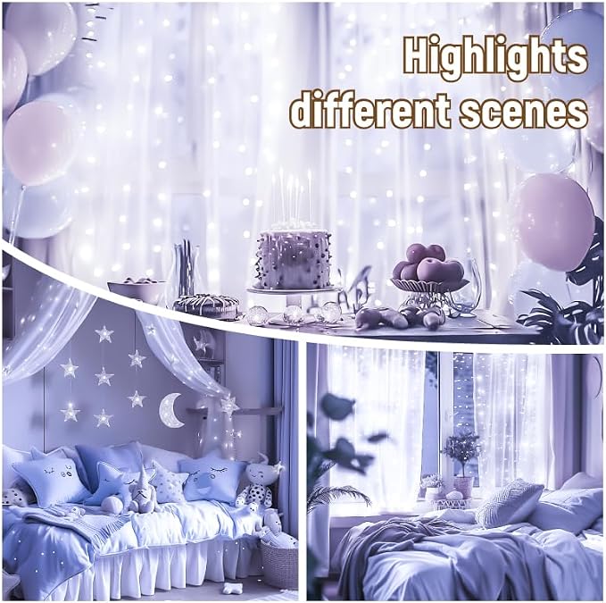 HXWEIYE 300LED Untangled Curtain Lights, 9.8x9.8Ft USB Fairy Twinkle String Lights with Remote and DIY Timer, 8 Modes Window Wall Hanging Light for Bedroom Dorm Backdrop Room Decor, White