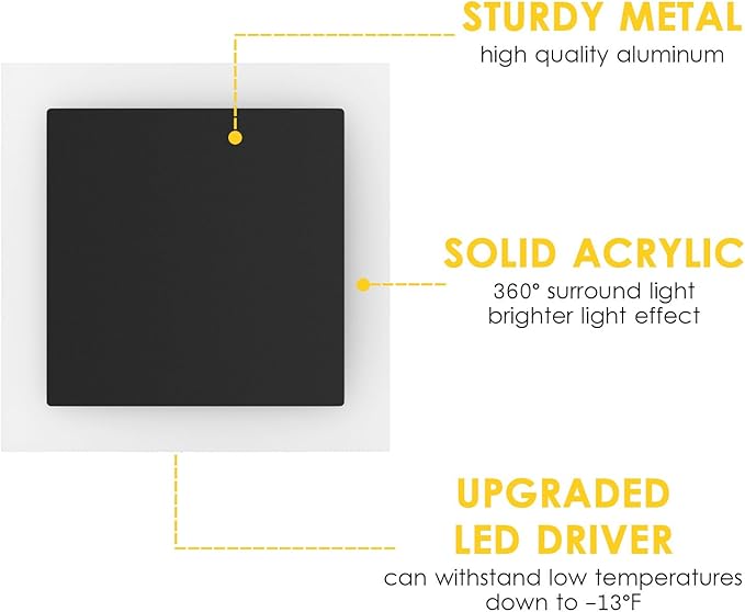 2 Packs LED Wall Light Outdoor Indoor Modern Wall Sconce Mini Sconce Outdoor Wall Lights Aluminum Waterproof Black Wall Mount Light LED Wall Sconces Warm White 3000K (Square)