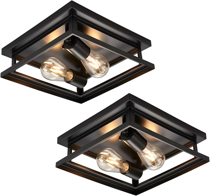 Hamilyeah Farmhouse Flush Mount Ceiling Light Fixture Set of 2, Kitchen Light Fixture Ceiling Mount, Hallway Ceiling Light Black, Simple Close to Ceiling Light Outdoor for Porch, Patio