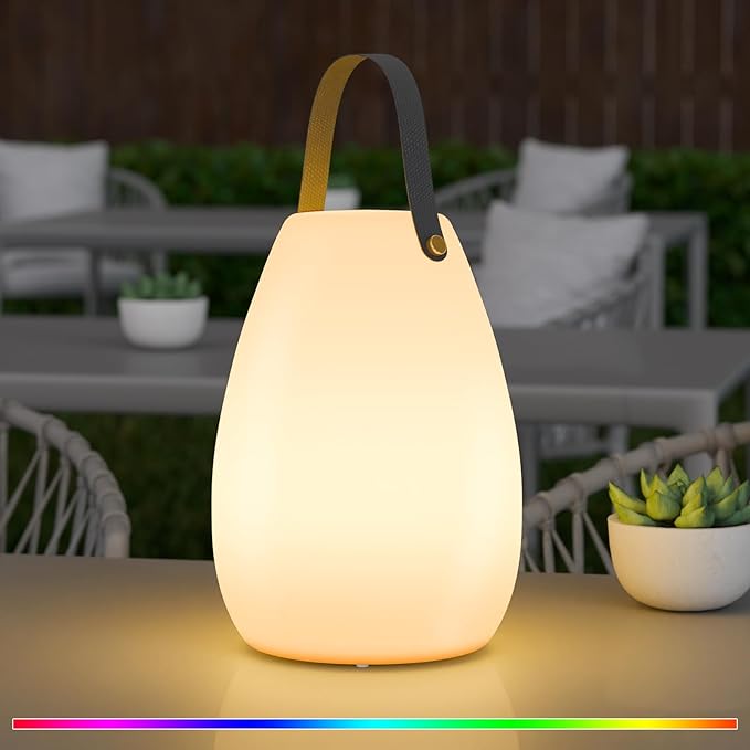 uuffoo Rechargeable Portable Table Lamp, Cordless RGB Lantern with Remote, Decorative LED Night Light, IP44 Waterproof Indoor Outdoor Lamp for Bedroom Patio Garden Wedding Party