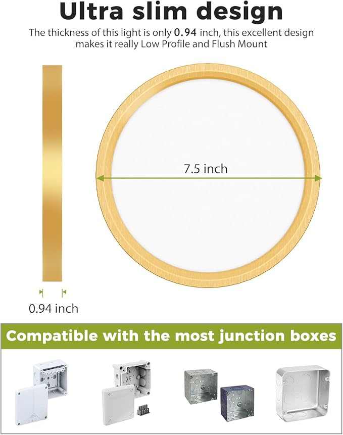 hepside 1PACK LED Flush Mount Ceiling Light, 3CCT Selectable 3000K-4000K-6500K & 100W Equivalent Modern Kitchen Recessed Ceiling Lamp 15W 1500Lm 7.5 Inch for Bathroom Closet Laundry Bedroom