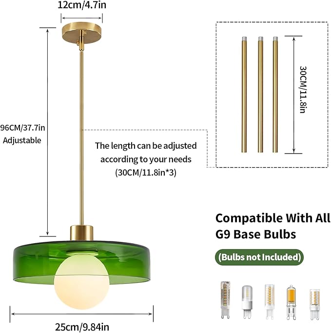 Pendant Lights Kitchen Island: Mid-Century Modern Hanging Light Fixture - Glass Pendant Lamp for Entryway Dining Room Over Table Bedside (Green, 25cm/9.84inch)