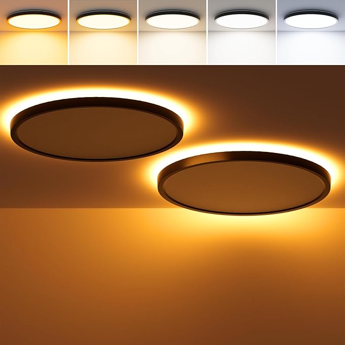 2-Pack 12 Inch LED Flush Mount Ceiling Light with Night Light, 24W 2600LM, 5 CCT (2700K-6500K) & Dimmable, Round Ceiling Light for Home