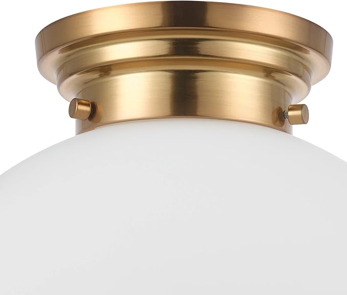 Globe Electric 65694 Portland 1-Light Semi-Flush Mount Ceiling Lighting, Matte Brass, Opal Glass Shade, Bulb Not Included