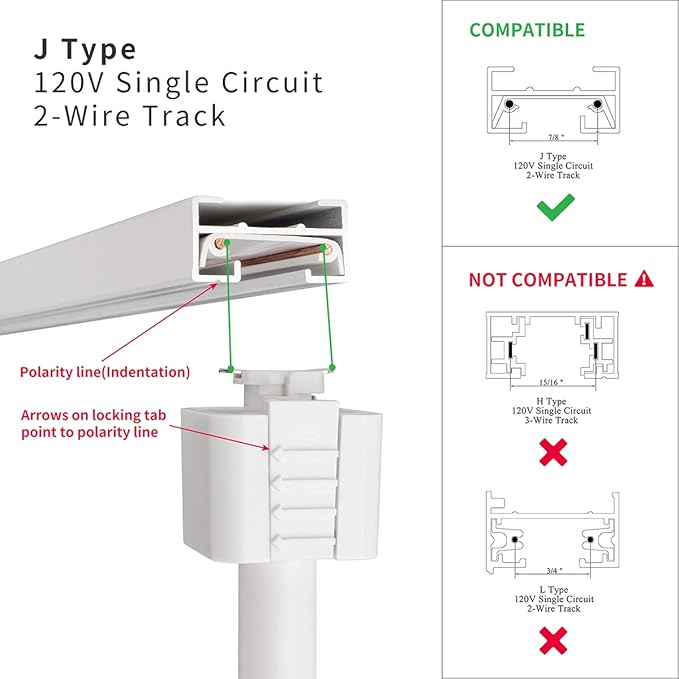 mirrea J Type Track Lighting Head to E26 Medium Screw Base Adapter Light Direction Adjustable Pack of 6 (White)