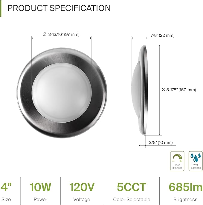 ASD 6 Pack LED Disk Lights 4 Inch, 10W 5CCT 2700K-5000K 685LM CRI90+, Dimmable Flush Mount Ceiling Light Fixture, Low Profile Surface Mount Disc, Junction Box or Recessed Can Install, UL