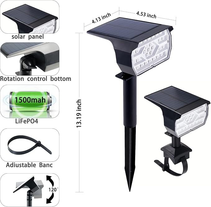 Sublume Solar Color Changing RGB Spot Lights Outdoor, 2 Pack Outdoor Solar Lights, 2-in-1 Stake & Strap Mounted, IP65 Waterproof, Solar Landscape Powered Lights Garden Pathway