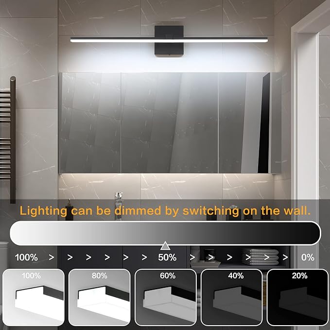ZUZITO Modern Vanity Lights for Bathroom - 30 inch LED Bathroom Lights Over Mirror Black Light Fixture Bath Room 6000K Cool White