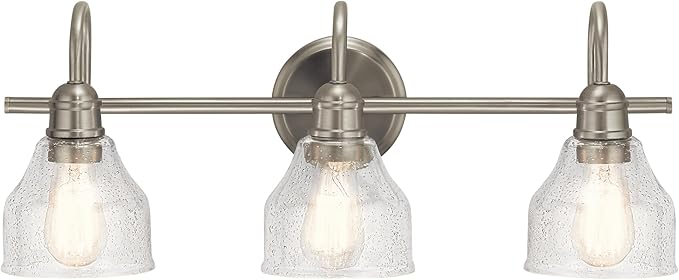 Kichler Avery 24" Vanity Bath Light in Brushed Nickel, Vintage 3-Light Bathroom Wall Mount Fixtured with Clear Seeded Glass, (24" W x 9.25" H), 45973NI