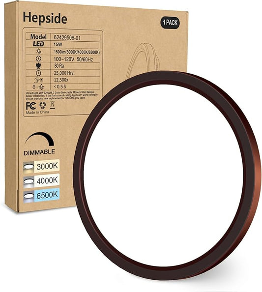 hepside 1Pack Dimmable Flush Mount Ceiling Light Fixture Oil Rubbed Bronze, 3CCT Selectable 3000/4000/6500K Ceiling Lamp, 7.5INCH 15W 1500LM Low Profile Light for Bedroom, Kitchen, Bathroom, Hallway