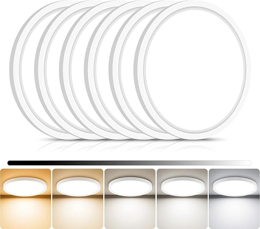 libtit 6Pack 7inch LED Flush Mount Ceiling Light, Dimmable & 5Color Temperatures (3000K-6500K), 15W Round Slim White Light Fixture for Closet Hallway Kitchen Bathroom Laundry