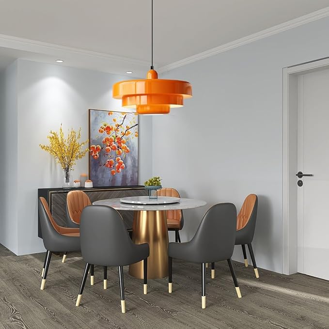 Orange Danish Modern Pendant Lamp, 3-Layer Shade Scandinavian Ceiling Light, Metal Flush Mount Fixture for Dining Table, Kitchen Island, Hallway