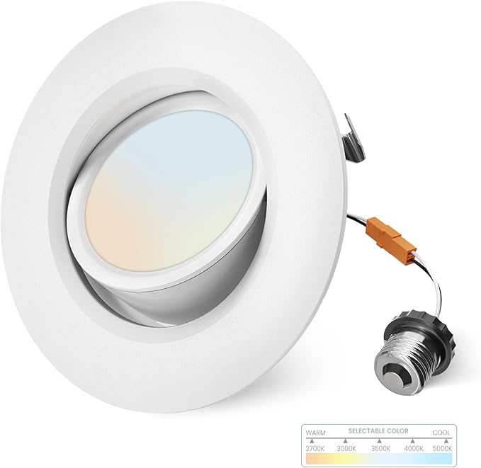 4 Inch Gimbal Led Recessed Lighting Retrofit,4 Retrofit Led Recessed Lighting,5 CCT 2700K-5000K Dimmable 8W 700LM,Compatible with TP24 Connector/E26 Bases,ETL & ES(1 Pack)