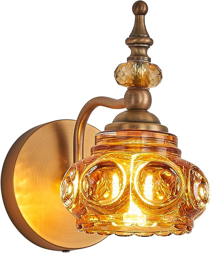 Vintage Wall Sconces with Amber Rose Glass Lampshade Bathroom Sconces Modern Wall Lighting Fixture for Bedside Bedroom Doorway