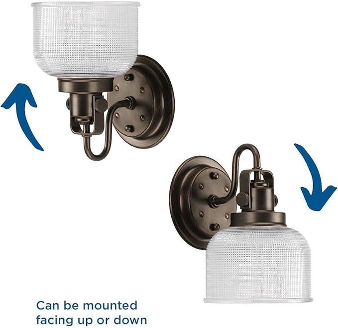 Progress Lighting P2989-74 Archie Collection Clear Double Prismatic Glass Coastal Bath Vanity, 1-Light, Venetian Bronze