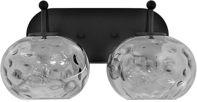 Matte Black Vanity Light Smoked Grey Hammered Glass Wall Sconce 2-Light Modern Mid-Century Wall Lamp for Hallway Living Room Stairwell Bathroom Over Mirror