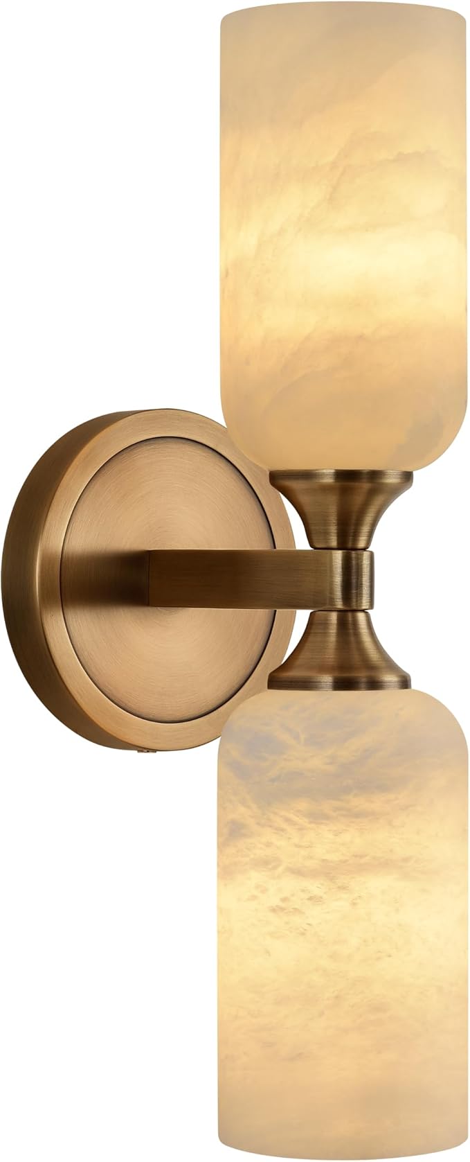 Alabaster Wall Sconce, Solid Brass Sconce with Natural Spanish Alabaster, 14.4 in Vanity Lights for Bathroom, Hardwired Wall Lamp for Bedroom Living Room Staircase Hallway, G9 LED Bulb