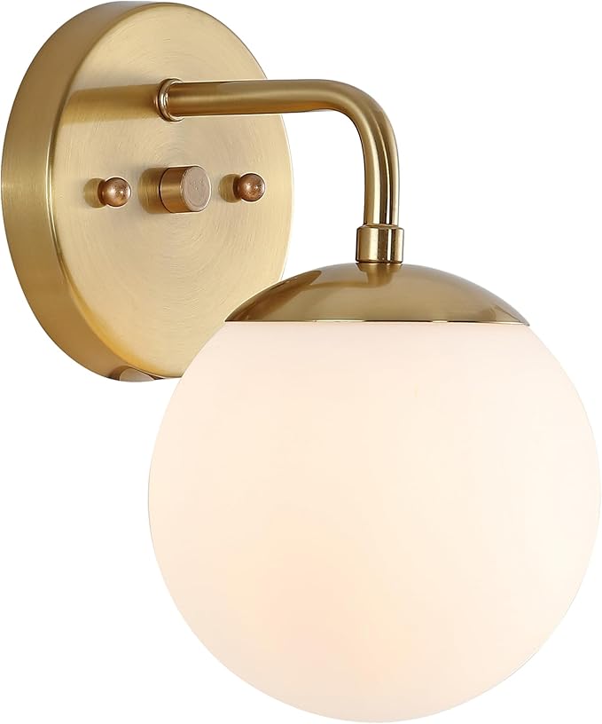 JONATHAN Y 5.75" Gold Painting Modern Globe Wall Sconce Vanity Light for Bathroom, White Frosted Glass Shade, Midcentury Parisian Bistro Wall Lamp, LED Bulb Included JYL3534A