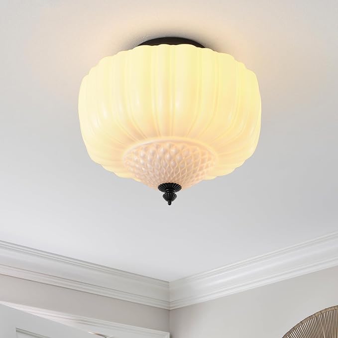 14 Inch Milk White Glass Ceiling Light,Mid Century Modern Ceiling Light Fixture,Schoolhouse for Bedroom,Kitchen，Dining Room,Hallway