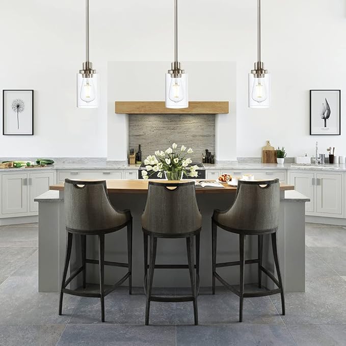 TODOLUZ Modern Clear Glass Pendant Light in Brushed Nickel, Single Hanging Pendant Lighting for Farmhouse Entryway Dining Room Kitchen Island Foyer