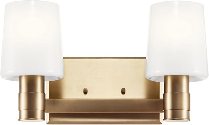 Kichler Adani 2-Light Bathroom Vanity Light Fixture with Opal Glass in Champagne Bronze, Modern Wall Mount for Powder Room or Bathroom (8.25" x 14.5"), 55175CPZ