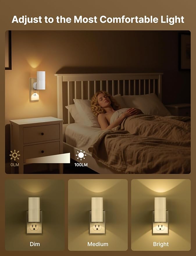 Likelgn Night Light Plug into Wall, 2 Pack Dimmable LED Nightlight with Dusk to Dawn Sensor, Soft White Glow, for Hallway, Bathroom, Bedroom, White