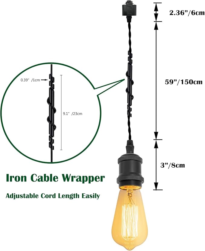 Kiven H-Type Track Lighting Pendants,Vintage Track Lighting Heads Adjustable Height, 3 Light Decorative h Track Pendant Lights, Bulb Not Included,Matte Black Finish