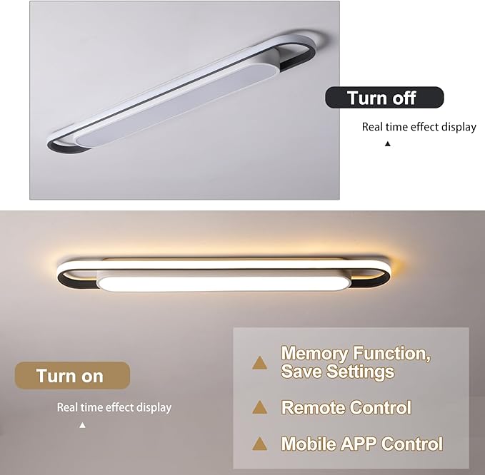 4Ft Modern Smart LED Linear Ceiling Lights Dimmable LED Ceiling Lamp with Remote Control,65W Metal/Acrylic Flush Mount Ceiling Lighting Fixtures for Kitchen Living Room Kitchen Dining Room (48")