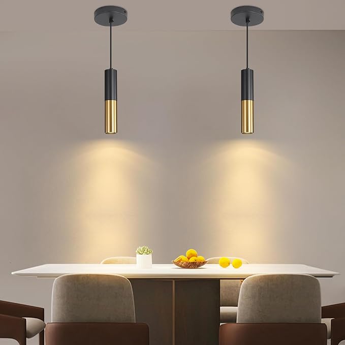 2 Pack Modern Black and Gold LED Pendant Lights, Minimalist Linear Hanging Light, 3 Color 2700K/4500K/6500K, Ceiling Mount Pendant Lamp for Kitchen Island, Dining Room, Bedroom, Bar, Cafe