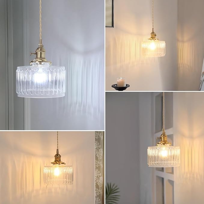 Glass Pendant Light 2 Pack Vintage Brass Hanging Lamp Farmhouse Rustic Industrial Gold Pendant Lighting Fixtures for Kitchen Island Dining Room Hallway