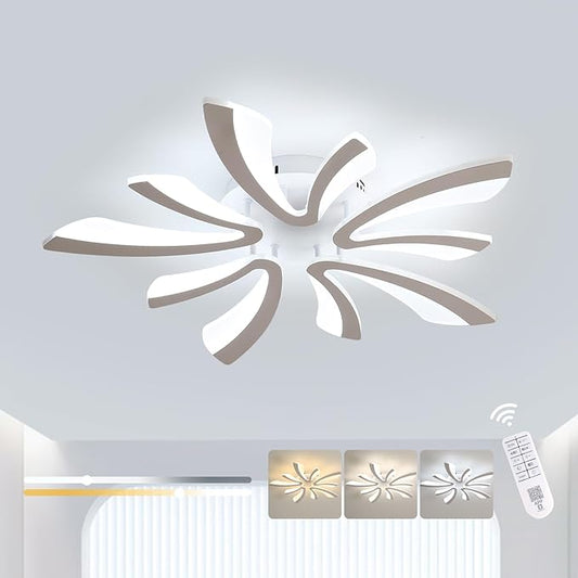 DELIPOP Modern Ceiling Light, 26.7'' Dimmable White Acrylic V-Shaped LED Flush Mount Ceiling Light, 3000K-6500K with Remote Control for Living Room Bedroom Dining Room