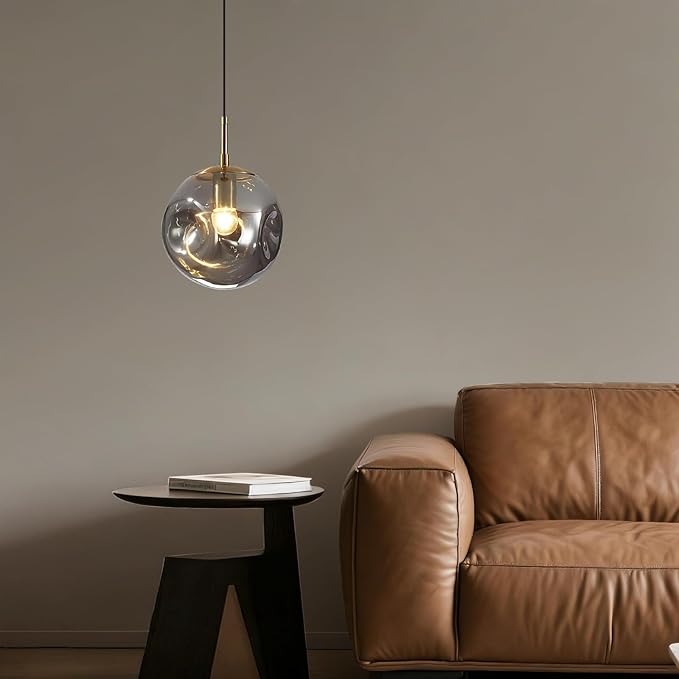 Modern Smoke Gray Concave Glass Pendant Light, Kitchen Island Lighting Single Globe Pendant Light Fixtures Century Kitchen Island Pendant Lighting for Bedroom Living Dining Room Light （Without Bulb）