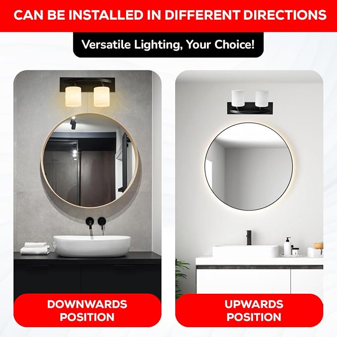 The Door Bull Modern 2-Light Bathroom Vanity Light – Oil Rubbed Bronze Fixture with Frosted Glass Shades, E26 Socket – Wall Sconce for Mirror, Bathroom, Kitchen, Hallway, Entryway