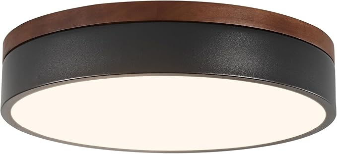 Led Flush Mount Ceiling Light: 11.8" Modern Dimmable Black Walnut Wood Low Profile Farmhouse Close to Ceiling Light Fixture - Round Minimalist Simple Flat Overhead Lighting for Bedroom Laundry Kitchen
