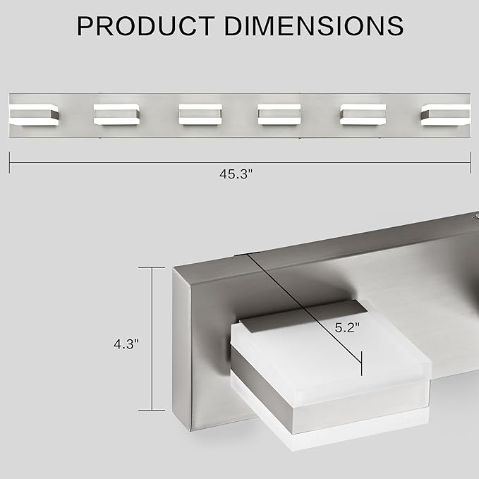 PRESDE 6-Light Bathroom Light Fixtures Over Mirror Brushed Nickel LED Vanity Light for Bathroom Modern Bath Wall Lighting