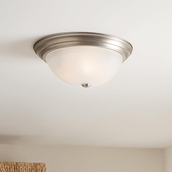 Kichler 15.25" Flush Mount Ceiling Light in Brushed Nickel, 3-Light Fixture with Clear Satin Etched Glass, Brushed Nickel, (15.25" x 6"), 8110NI