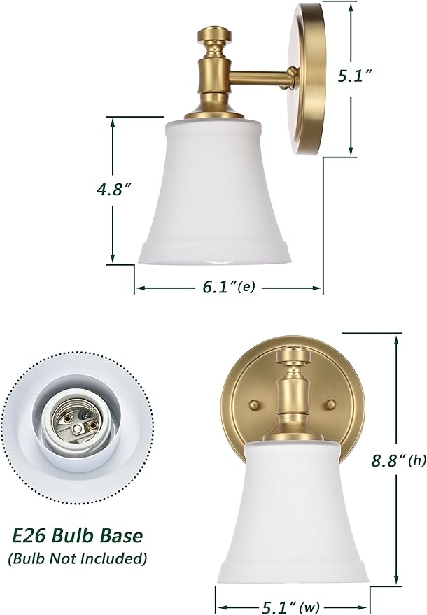 Wall Sconces, Traditional Aged Brass 1 Light Sconce, Wall Light with Opal Glass Shade for Bedroom Bathroom Living Room & Hallway Vanity Lighting Fixture