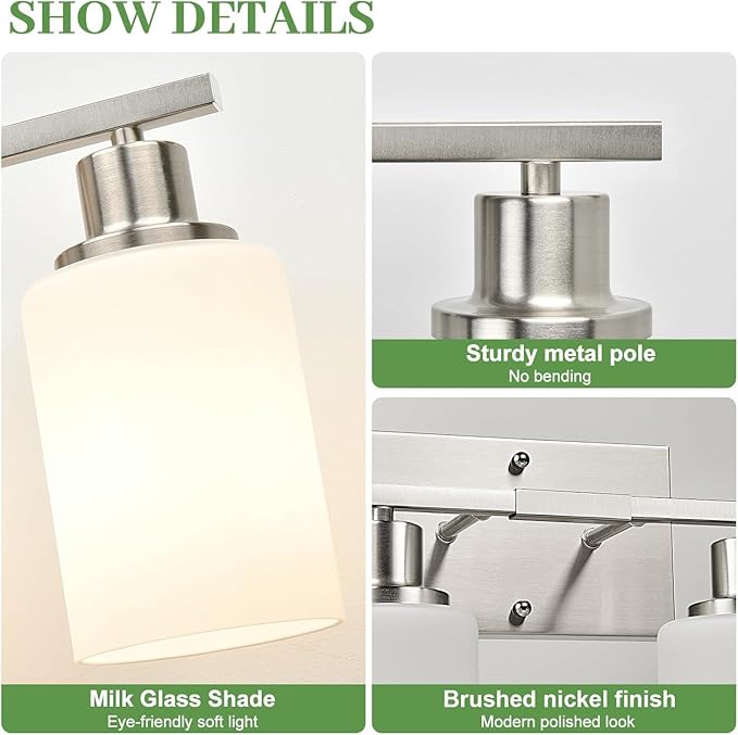 MOKATNG 5-Light Vanity Light with Milky White Shades, Brushed Nickle Bathroom Lighting Fixtures Over Mirror, Modern Bathroom Wall Lamp for Mirror Living Room Cabinet Bedroom