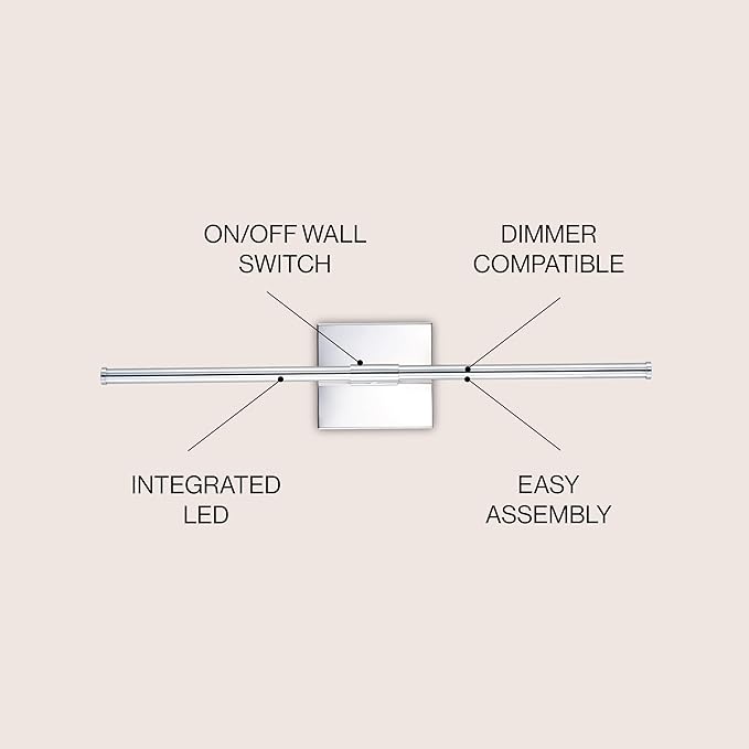 JONATHAN Y 28" Chrome Modern Dimmable Integrated LED Wall Sconce, Metal Vanity Light for Bathroom Mirror Bedroom Hallway, Sleek Hardwired Wall Lamp Fixture, 3000K JYL7022A