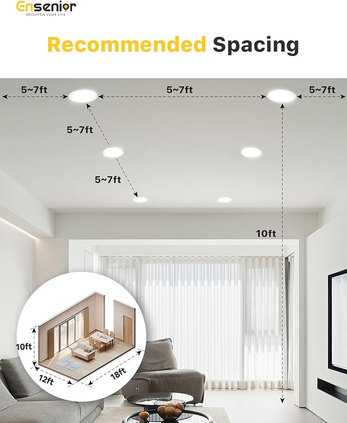 Ensenior 20 Pack 6 Inch LED Recessed Light, Dimmable, 2700K-5000K 5CCT, 1200LM High Brightness, 12W 120V, Damp Rated, ERL-12X-ETL, Ultra-Thin Canless Wafer Light - ETL & FCC & IC