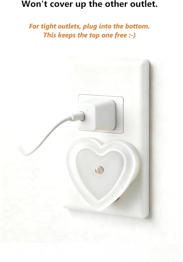 LED Night Lights Plug in(2-Pack), Dusk to Dawn Sensor Auto-On/Off, Heart Shaped Nightlight 0.5W for Bedroom, Bathroom, Kids Room, Hallway, Toilet(Warm White)