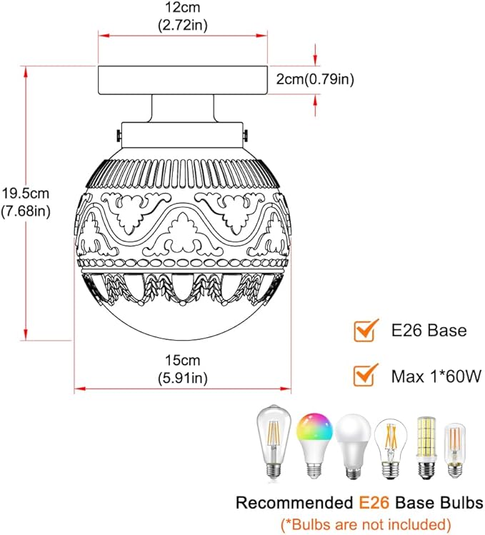 Green Globe Glass Semi Flush Mount Small Hall Ceiling Light, Modern Gold Lighting for Kitchen, Bedroom, Hallway, Porch