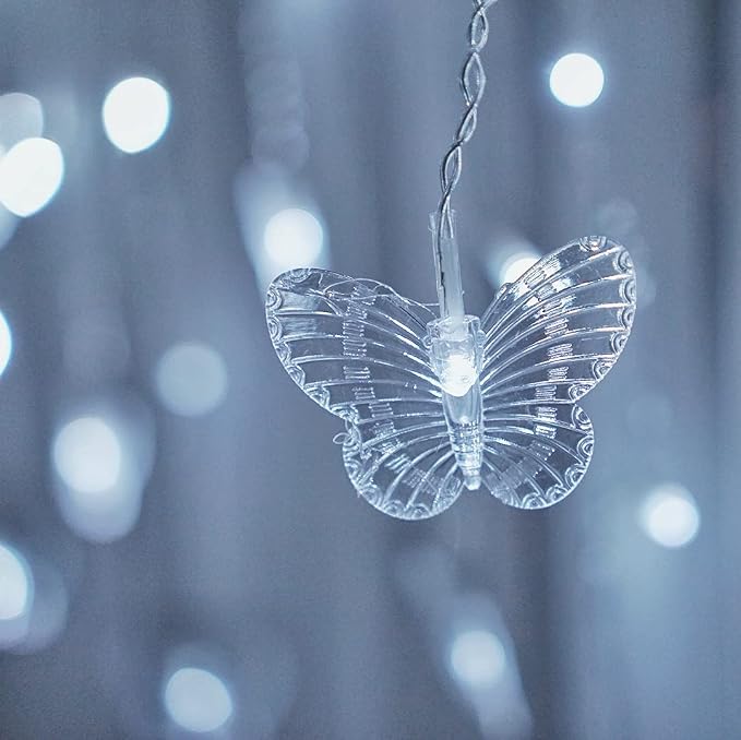 Butterfly Curtain Fairy Lights USB Plug in, 8 Modes 96 LED 11.5FT Firefly Window Twinkle Timer String Lights with Remote for Bedroom Patio Christmas Wedding Party Decoration (Pure White)