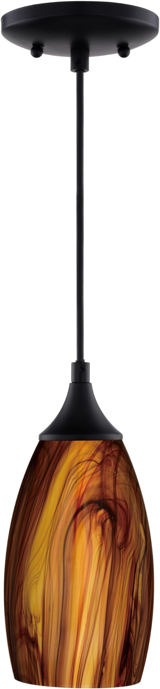 VAXCEL Milano Mini Pendant for Kitchen Island, Oil Rubbed Bronze, Smoky Fire Glass, Dimmable Ceiling Mounted Lighting, Adjustable Height