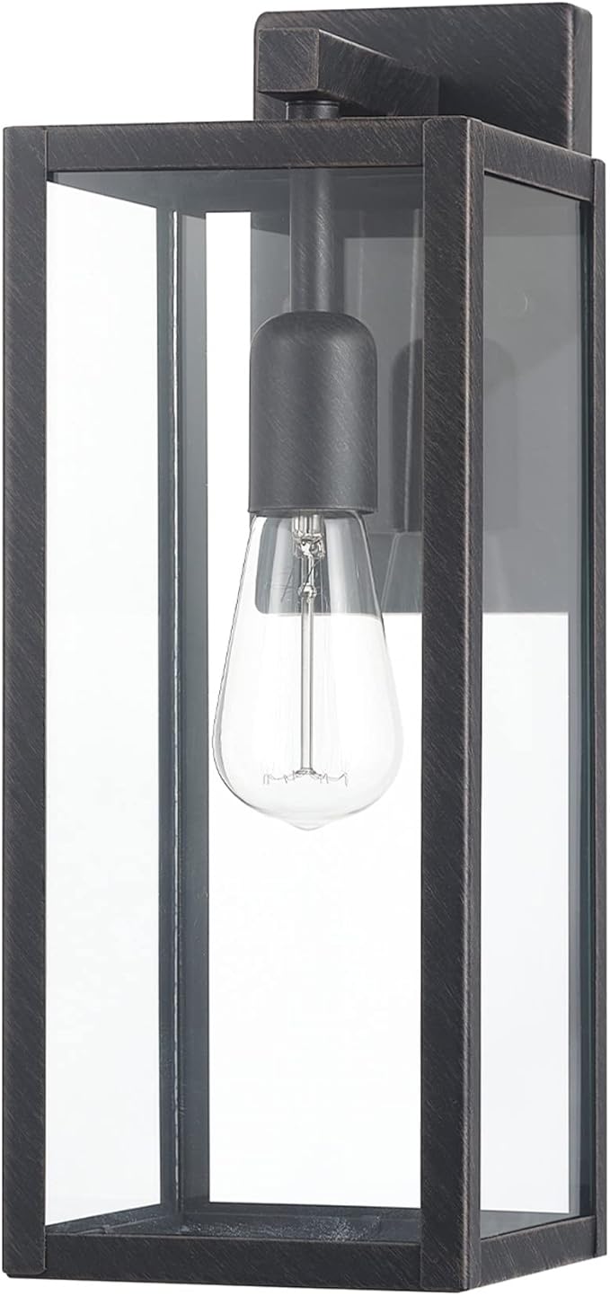 Globe Electric 44837 1-Light Outdoor Indoor Wall Sconce, Brushed Dark Bronze, Clear Glass Shade, Back Porch Lights, Front Patio, Garage Fixture, Exterior Lighting for House