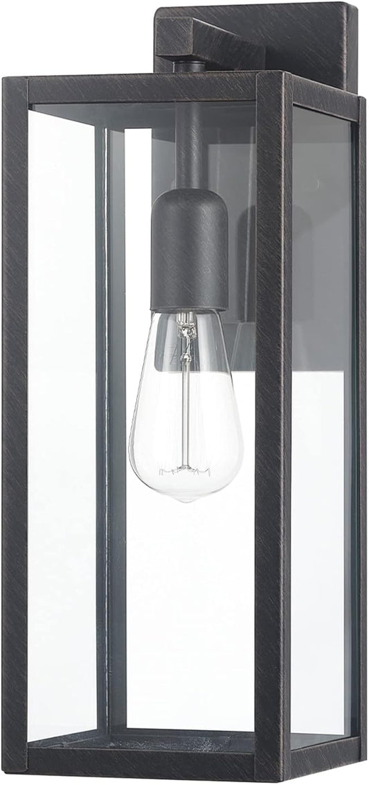 Globe Electric 44837 1-Light Outdoor Indoor Wall Sconce, Brushed Dark Bronze, Clear Glass Shade, Back Porch Lights, Front Patio, Garage Fixture, Exterior Lighting for House