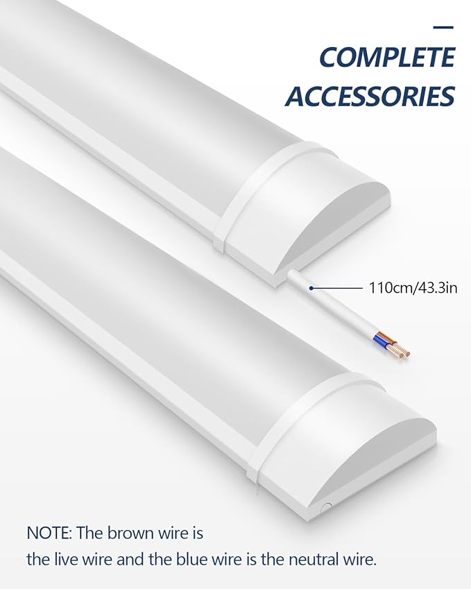 Sararoom 3FT LED Shop Fixture 30W Tube, 3600lm, 6500K Cold White, 90cm 35.4inch Garage Closet Ceiling Light for Office Home Basement, No Plug, No Ground Wire