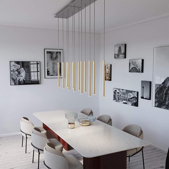 CANALIS 6 Mini Pendant Lighting Brass - LED Hanging Light Fixture for Kitchen Island, Bar, Foyer - Cluster Pendants - Dimmable, Adjustable Wire, Lamp Bulb Included
